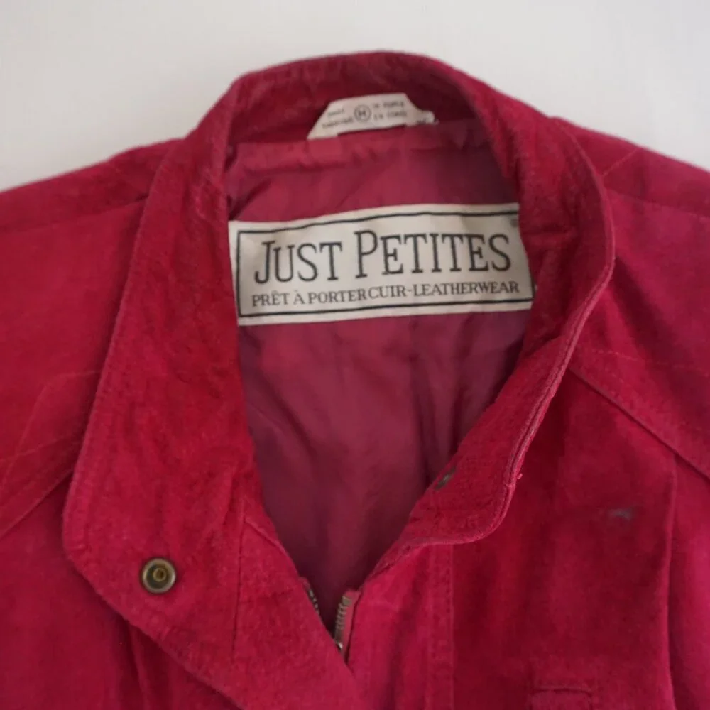 Vintage Just Petites Red Suede Leather Zip Jacket Minimalist Classic Cropped L - Picture 10 of 15